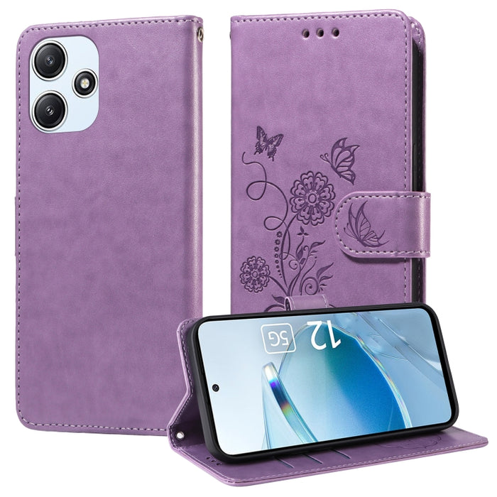 Funda de cuero para teléfono con diseño de flores de mariposa en relieve, For Xiaomi Poco C61 4G / Redmi A3 4G, For Xiaomi Poco M6 Pro 4G, For Xiaomi Poco C65 / M6 5G, For Xiaomi Poco X6 Pro / Redmi K70E, For Xiaomi Poco X6 5G                          ...
