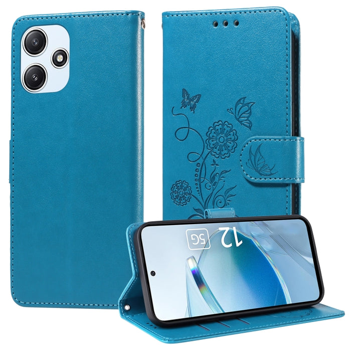 Funda de cuero para teléfono con diseño de flores de mariposa en relieve, For Xiaomi Poco C61 4G / Redmi A3 4G, For Xiaomi Poco M6 Pro 4G, For Xiaomi Poco C65 / M6 5G, For Xiaomi Poco X6 Pro / Redmi K70E, For Xiaomi Poco X6 5G                          ...