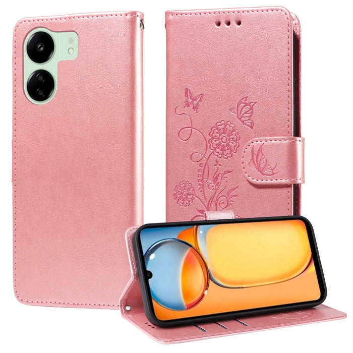 Funda de cuero para teléfono con diseño de flores de mariposa en relieve, For Redmi Note 14 5G, For Redmi Note 14 Pro 5G / Note 14 Pro+ 5G, For Redmi 14C, For Redmi K70 Ultra, For Redmi 13 4G / Note 13R, For Redmi K70 / K70 Pro, For Redmi Note 13 Pro 4...