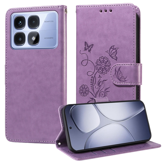 Funda de cuero para teléfono con diseño de flores de mariposa en relieve, For Redmi Note 14 5G, For Redmi Note 14 Pro 5G / Note 14 Pro+ 5G, For Redmi 14C, For Redmi K70 Ultra, For Redmi 13 4G / Note 13R, For Redmi K70 / K70 Pro, For Redmi Note 13 Pro 4...