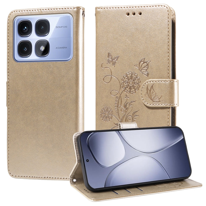 Funda de cuero para teléfono con diseño de flores de mariposa en relieve, For Redmi Note 14 5G, For Redmi Note 14 Pro 5G / Note 14 Pro+ 5G, For Redmi 14C, For Redmi K70 Ultra, For Redmi 13 4G / Note 13R, For Redmi K70 / K70 Pro, For Redmi Note 13 Pro 4...