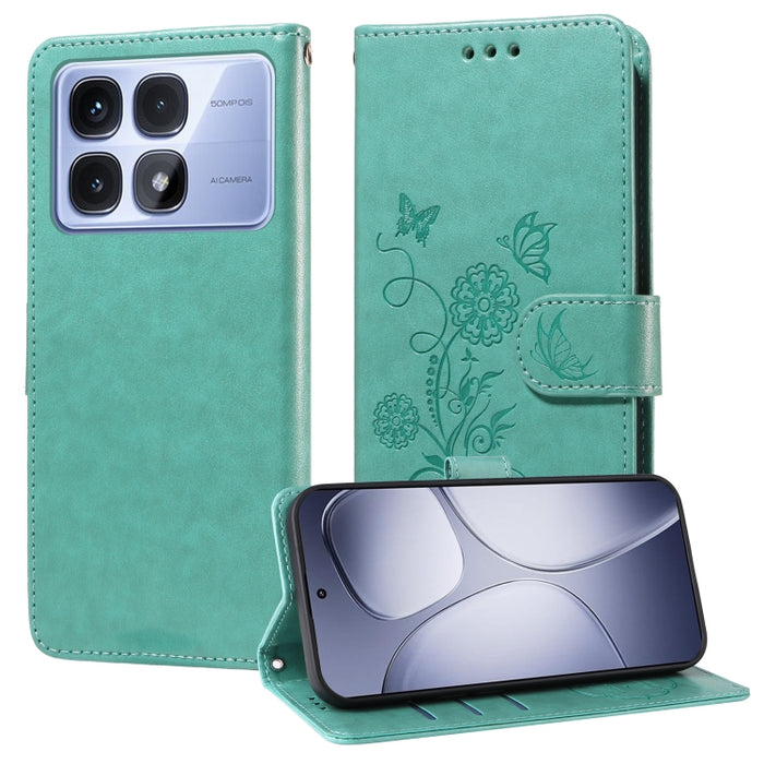 Funda de cuero para teléfono con diseño de flores de mariposa en relieve, For Redmi Note 14 5G, For Redmi Note 14 Pro 5G / Note 14 Pro+ 5G, For Redmi 14C, For Redmi K70 Ultra, For Redmi 13 4G / Note 13R, For Redmi K70 / K70 Pro, For Redmi Note 13 Pro 4...