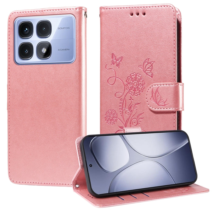 Funda de cuero para teléfono con diseño de flores de mariposa en relieve, For Redmi Note 14 5G, For Redmi Note 14 Pro 5G / Note 14 Pro+ 5G, For Redmi 14C, For Redmi K70 Ultra, For Redmi 13 4G / Note 13R, For Redmi K70 / K70 Pro, For Redmi Note 13 Pro 4...