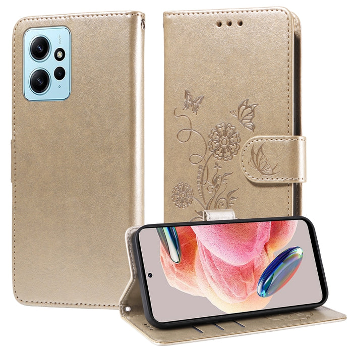 Funda de cuero para teléfono con diseño de flores de mariposa en relieve, For Redmi Note 12 Explorer / Note 12 Pro+, For Redmi Note 12 Pro 5G Global, For Redmi Note 12 5G Global, For Redmi Note 10 4G India / 10S 4G, For Redmi Note 11 SE 4G India       ...