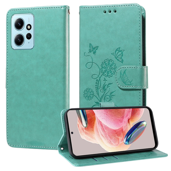 Funda de cuero para teléfono con diseño de flores de mariposa en relieve, For Redmi Note 12 Explorer / Note 12 Pro+, For Redmi Note 12 Pro 5G Global, For Redmi Note 12 5G Global, For Redmi Note 10 4G India / 10S 4G, For Redmi Note 11 SE 4G India       ...
