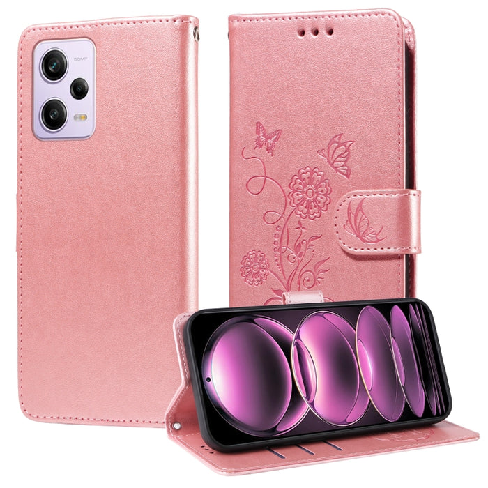 Funda de cuero para teléfono con diseño de flores de mariposa en relieve, For Redmi Note 12 Explorer / Note 12 Pro+, For Redmi Note 12 Pro 5G Global, For Redmi Note 12 5G Global, For Redmi Note 10 4G India / 10S 4G, For Redmi Note 11 SE 4G India       ...