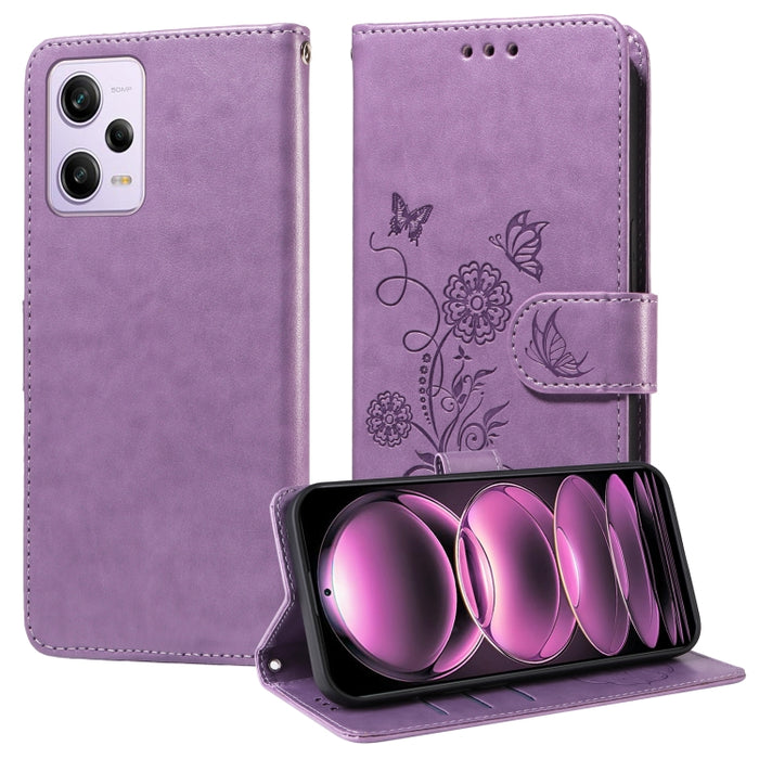 Funda de cuero para teléfono con diseño de flores de mariposa en relieve, For Redmi Note 12 Explorer / Note 12 Pro+, For Redmi Note 12 Pro 5G Global, For Redmi Note 12 5G Global, For Redmi Note 10 4G India / 10S 4G, For Redmi Note 11 SE 4G India       ...