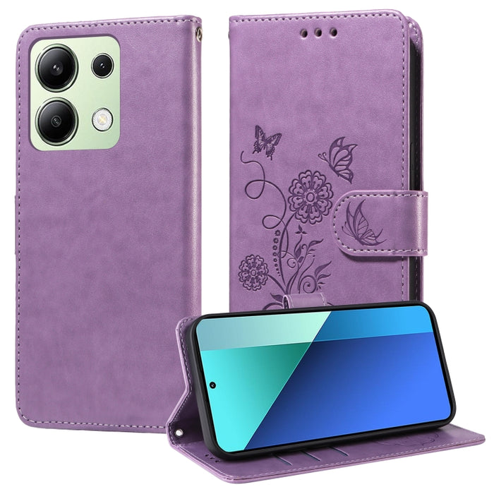 Funda de cuero para teléfono con diseño de flores de mariposa en relieve, For Redmi Note 14 5G, For Redmi Note 14 Pro 5G / Note 14 Pro+ 5G, For Redmi 14C, For Redmi K70 Ultra, For Redmi 13 4G / Note 13R, For Redmi K70 / K70 Pro, For Redmi Note 13 Pro 4...