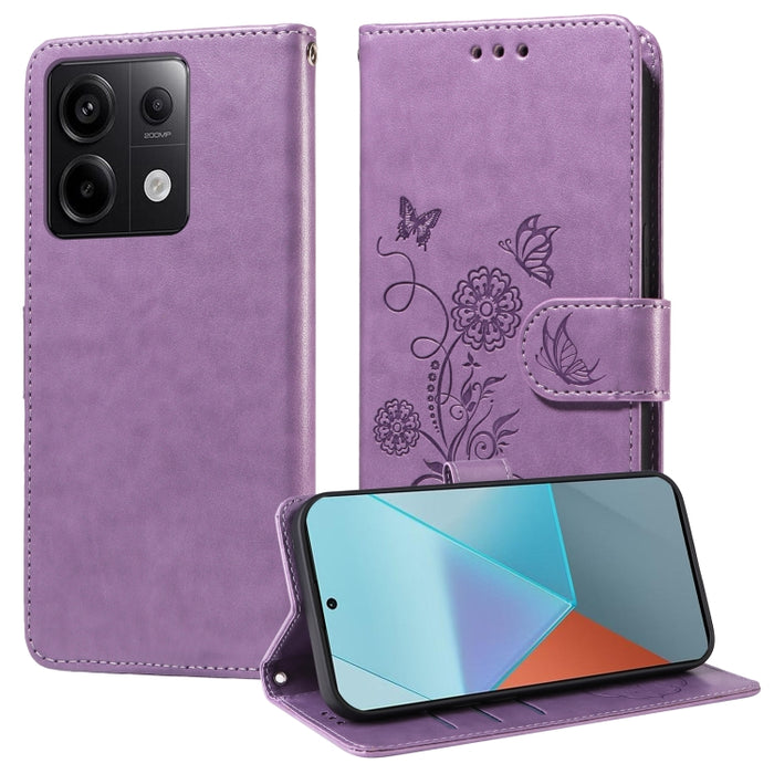 Funda de cuero para teléfono con diseño de flores de mariposa en relieve, For Redmi Note 14 5G, For Redmi Note 14 Pro 5G / Note 14 Pro+ 5G, For Redmi 14C, For Redmi K70 Ultra, For Redmi 13 4G / Note 13R, For Redmi K70 / K70 Pro, For Redmi Note 13 Pro 4...