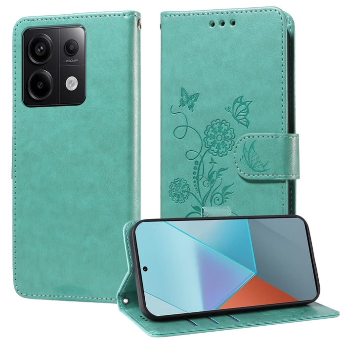 Funda de cuero para teléfono con diseño de flores de mariposa en relieve, For Redmi Note 14 5G, For Redmi Note 14 Pro 5G / Note 14 Pro+ 5G, For Redmi 14C, For Redmi K70 Ultra, For Redmi 13 4G / Note 13R, For Redmi K70 / K70 Pro, For Redmi Note 13 Pro 4...