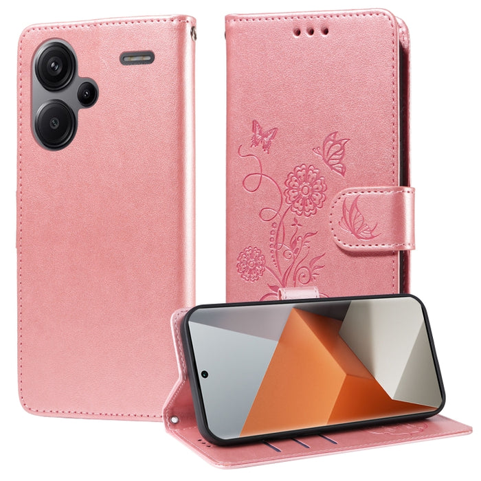 Funda de cuero para teléfono con diseño de flores de mariposa en relieve, For Redmi Note 14 5G, For Redmi Note 14 Pro 5G / Note 14 Pro+ 5G, For Redmi 14C, For Redmi K70 Ultra, For Redmi 13 4G / Note 13R, For Redmi K70 / K70 Pro, For Redmi Note 13 Pro 4...