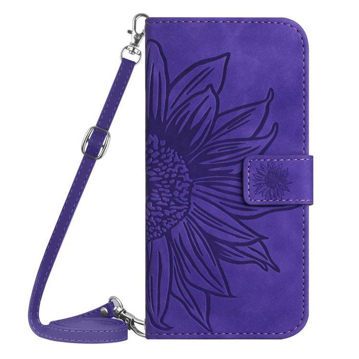 Funda de cuero con tapa para teléfono con diseño de girasol en relieve y cordón, For Redmi Note 14 4G 163.25mm, For Redmi Note 14 5G, For Redmi Note 14 Pro+ 5G, For Redmi 14C 4G