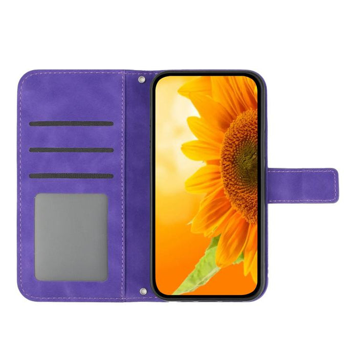 Funda de cuero con tapa para teléfono con diseño de girasol en relieve y cordón, For Redmi Note 14 4G 163.25mm, For Redmi Note 14 5G, For Redmi Note 14 Pro+ 5G, For Redmi 14C 4G
