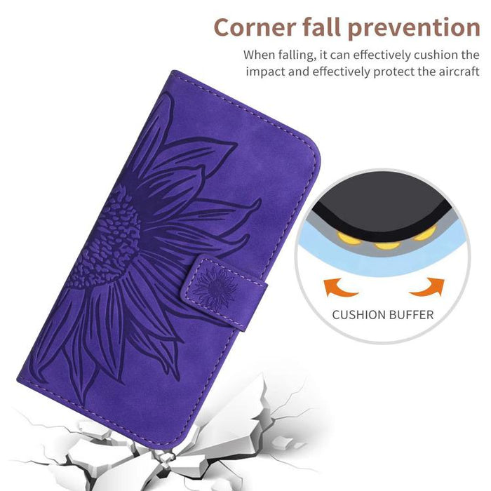 Funda de cuero con tapa para teléfono con diseño de girasol en relieve y cordón, For Redmi Note 14 4G 163.25mm, For Redmi Note 14 5G, For Redmi Note 14 Pro+ 5G, For Redmi 14C 4G
