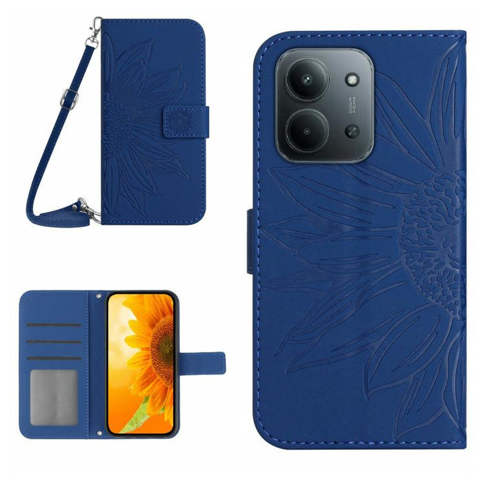 Funda de cuero con tapa para teléfono con diseño de girasol en relieve y cordón, For Redmi A7 Pro 171mm / Poco C85x 5G, For Redmi Note 15 Pro+ 5G Global 163.3mm, For Redmi Note 15 5G Global 164mm, For Redmi Note 15 Pro 4G Global 163.2mm                ...