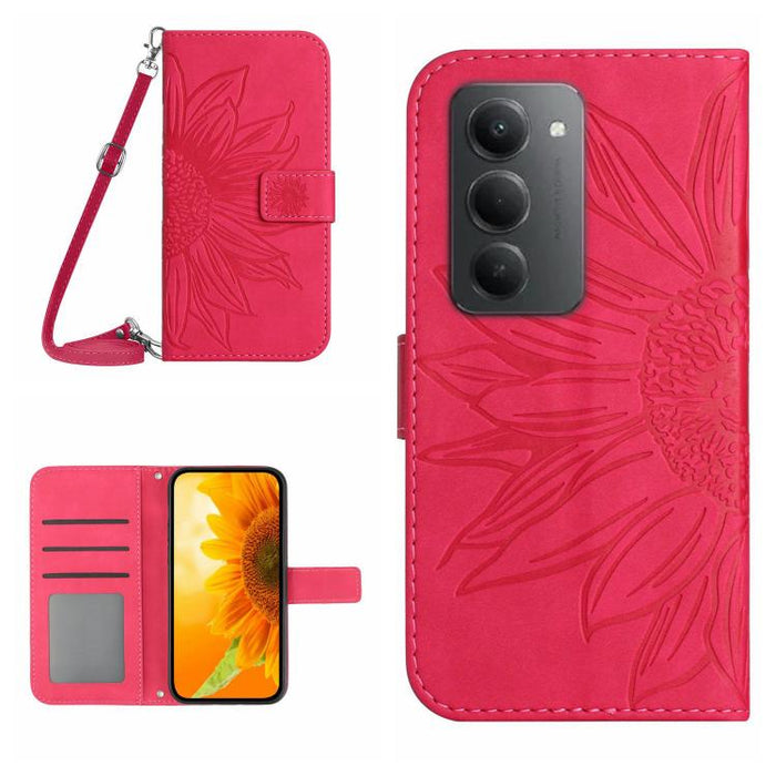 Funda de cuero con tapa para teléfono con diseño de girasol en relieve y cordón, For Redmi A7 Pro 171mm / Poco C85x 5G, For Redmi Note 15 Pro+ 5G Global 163.3mm, For Redmi Note 15 5G Global 164mm, For Redmi Note 15 Pro 4G Global 163.2mm                ...