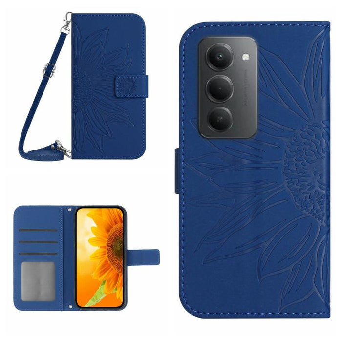 Funda de cuero con tapa para teléfono con diseño de girasol en relieve y cordón, For Redmi A7 Pro 171mm / Poco C85x 5G, For Redmi Note 15 Pro+ 5G Global 163.3mm, For Redmi Note 15 5G Global 164mm, For Redmi Note 15 Pro 4G Global 163.2mm                ...