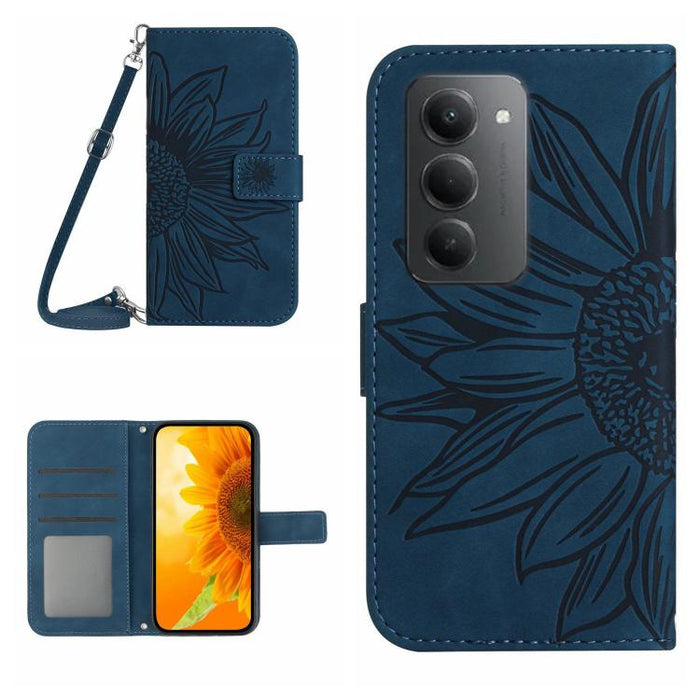 Funda de cuero con tapa para teléfono con diseño de girasol en relieve y cordón, For Redmi A7 Pro 171mm / Poco C85x 5G, For Redmi Note 15 Pro+ 5G Global 163.3mm, For Redmi Note 15 5G Global 164mm, For Redmi Note 15 Pro 4G Global 163.2mm                ...