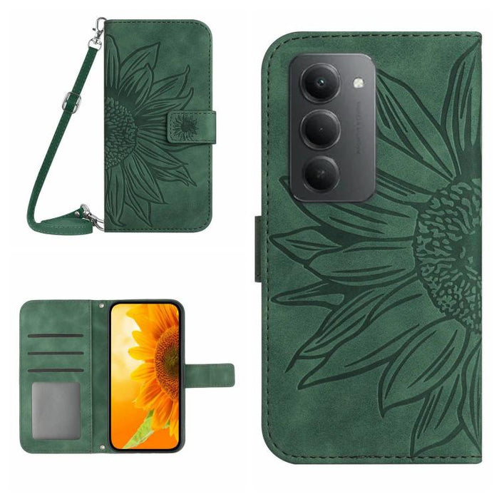 Funda de cuero con tapa para teléfono con diseño de girasol en relieve y cordón, For Redmi A7 Pro 171mm / Poco C85x 5G, For Redmi Note 15 Pro+ 5G Global 163.3mm, For Redmi Note 15 5G Global 164mm, For Redmi Note 15 Pro 4G Global 163.2mm                ...
