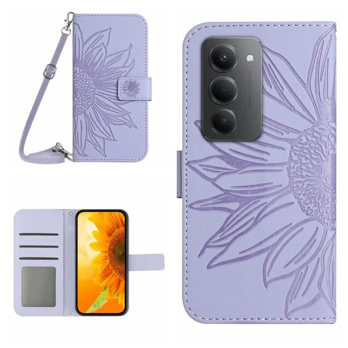 Funda de cuero con tapa para teléfono con diseño de girasol en relieve y cordón, For Redmi A7 Pro 171mm / Poco C85x 5G, For Redmi Note 15 Pro+ 5G Global 163.3mm, For Redmi Note 15 5G Global 164mm, For Redmi Note 15 Pro 4G Global 163.2mm                ...