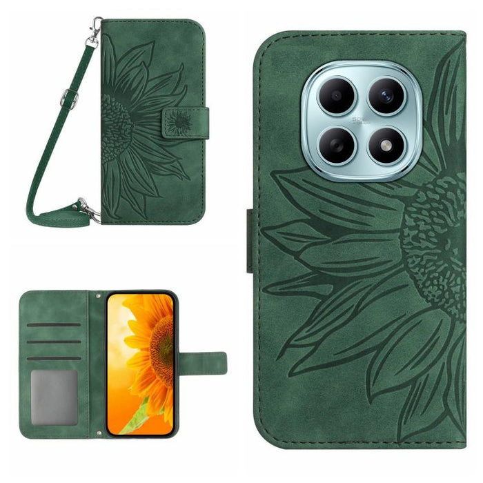 Funda de cuero con tapa para teléfono con diseño de girasol en relieve y cordón, For Redmi A7 Pro 171mm / Poco C85x 5G, For Redmi Note 15 Pro+ 5G Global 163.3mm, For Redmi Note 15 5G Global 164mm, For Redmi Note 15 Pro 4G Global 163.2mm                ...