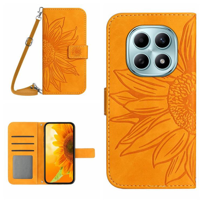 Funda de cuero con tapa para teléfono con diseño de girasol en relieve y cordón, For Redmi A7 Pro 171mm / Poco C85x 5G, For Redmi Note 15 Pro+ 5G Global 163.3mm, For Redmi Note 15 5G Global 164mm, For Redmi Note 15 Pro 4G Global 163.2mm                ...