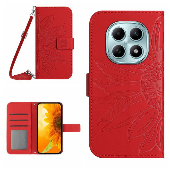 Funda de cuero con tapa para teléfono con diseño de girasol en relieve y cordón, For Redmi A7 Pro 171mm / Poco C85x 5G, For Redmi Note 15 Pro+ 5G Global 163.3mm, For Redmi Note 15 5G Global 164mm, For Redmi Note 15 Pro 4G Global 163.2mm                ...