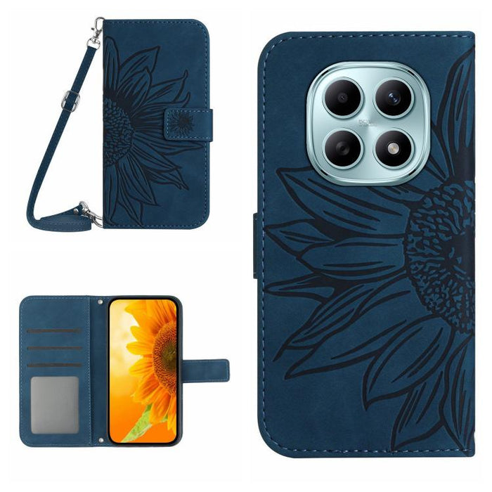 Funda de cuero con tapa para teléfono con diseño de girasol en relieve y cordón, For Redmi A7 Pro 171mm / Poco C85x 5G, For Redmi Note 15 Pro+ 5G Global 163.3mm, For Redmi Note 15 5G Global 164mm, For Redmi Note 15 Pro 4G Global 163.2mm                ...