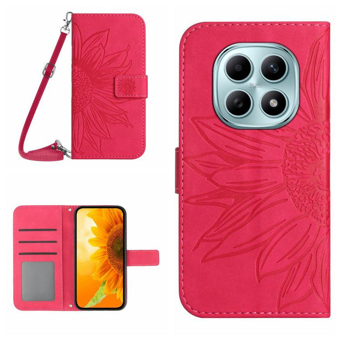 Funda de cuero con tapa para teléfono con diseño de girasol en relieve y cordón, For Redmi A7 Pro 171mm / Poco C85x 5G, For Redmi Note 15 Pro+ 5G Global 163.3mm, For Redmi Note 15 5G Global 164mm, For Redmi Note 15 Pro 4G Global 163.2mm                ...