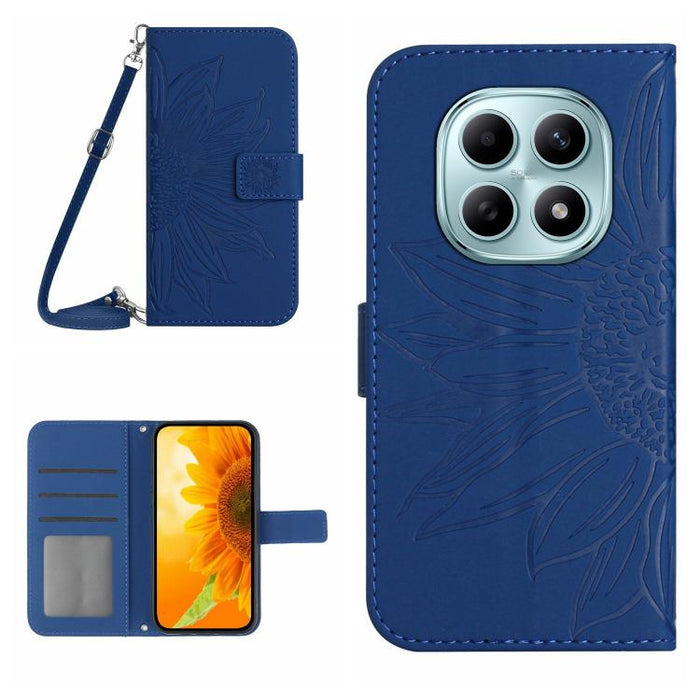Funda de cuero con tapa para teléfono con diseño de girasol en relieve y cordón, For Redmi A7 Pro 171mm / Poco C85x 5G, For Redmi Note 15 Pro+ 5G Global 163.3mm, For Redmi Note 15 5G Global 164mm, For Redmi Note 15 Pro 4G Global 163.2mm                ...