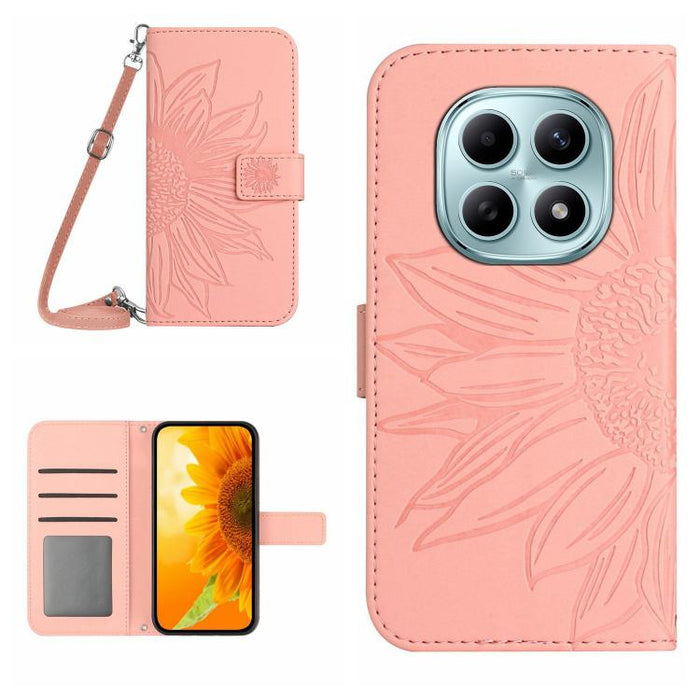 Funda de cuero con tapa para teléfono con diseño de girasol en relieve y cordón, For Redmi A7 Pro 171mm / Poco C85x 5G, For Redmi Note 15 Pro+ 5G Global 163.3mm, For Redmi Note 15 5G Global 164mm, For Redmi Note 15 Pro 4G Global 163.2mm                ...