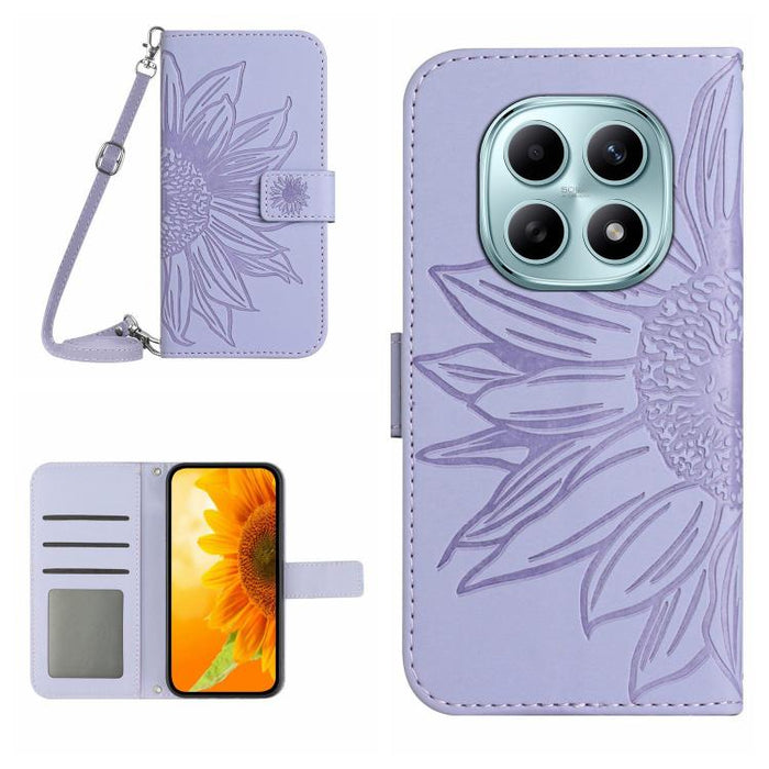 Funda de cuero con tapa para teléfono con diseño de girasol en relieve y cordón, For Redmi A7 Pro 171mm / Poco C85x 5G, For Redmi Note 15 Pro+ 5G Global 163.3mm, For Redmi Note 15 5G Global 164mm, For Redmi Note 15 Pro 4G Global 163.2mm                ...