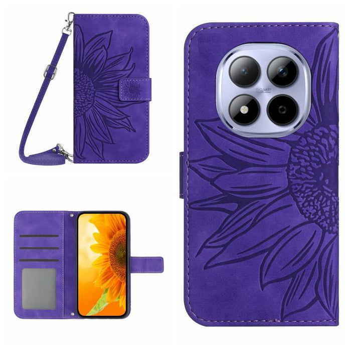 Funda de cuero con tapa para teléfono con diseño de girasol en relieve y cordón, For Redmi A7 Pro 171mm / Poco C85x 5G, For Redmi Note 15 Pro+ 5G Global 163.3mm, For Redmi Note 15 5G Global 164mm, For Redmi Note 15 Pro 4G Global 163.2mm                ...