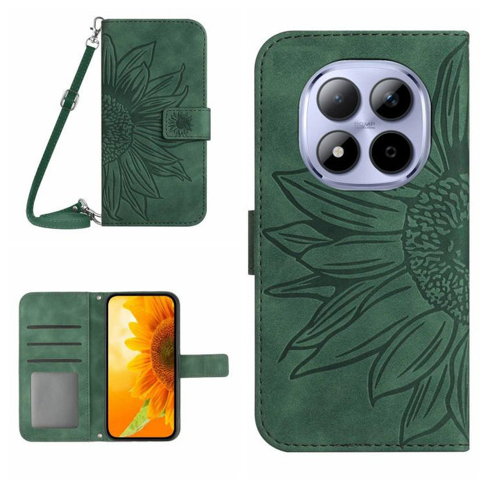 Funda de cuero con tapa para teléfono con diseño de girasol en relieve y cordón, For Redmi A7 Pro 171mm / Poco C85x 5G, For Redmi Note 15 Pro+ 5G Global 163.3mm, For Redmi Note 15 5G Global 164mm, For Redmi Note 15 Pro 4G Global 163.2mm                ...