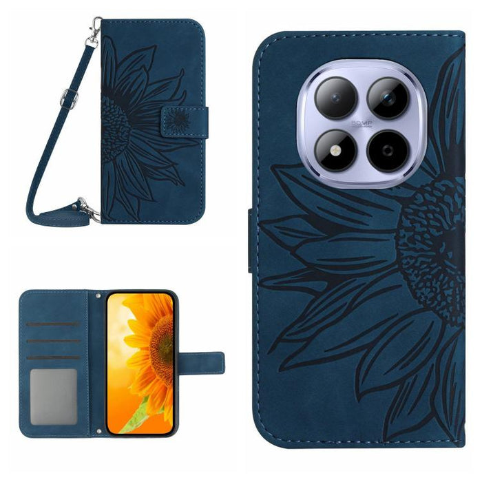 Funda de cuero con tapa para teléfono con diseño de girasol en relieve y cordón, For Redmi A7 Pro 171mm / Poco C85x 5G, For Redmi Note 15 Pro+ 5G Global 163.3mm, For Redmi Note 15 5G Global 164mm, For Redmi Note 15 Pro 4G Global 163.2mm                ...