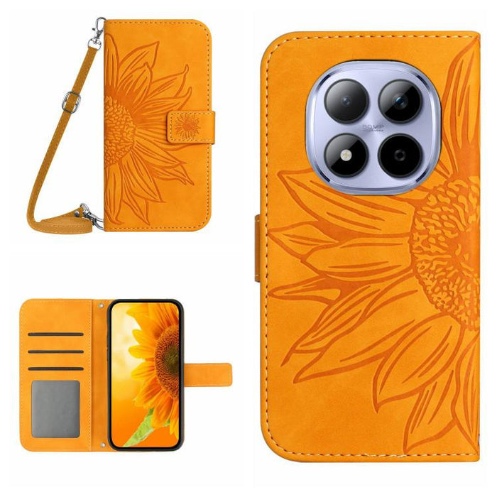Funda de cuero con tapa para teléfono con diseño de girasol en relieve y cordón, For Redmi A7 Pro 171mm / Poco C85x 5G, For Redmi Note 15 Pro+ 5G Global 163.3mm, For Redmi Note 15 5G Global 164mm, For Redmi Note 15 Pro 4G Global 163.2mm                ...