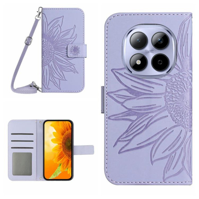 Funda de cuero con tapa para teléfono con diseño de girasol en relieve y cordón, For Redmi A7 Pro 171mm / Poco C85x 5G, For Redmi Note 15 Pro+ 5G Global 163.3mm, For Redmi Note 15 5G Global 164mm, For Redmi Note 15 Pro 4G Global 163.2mm                ...