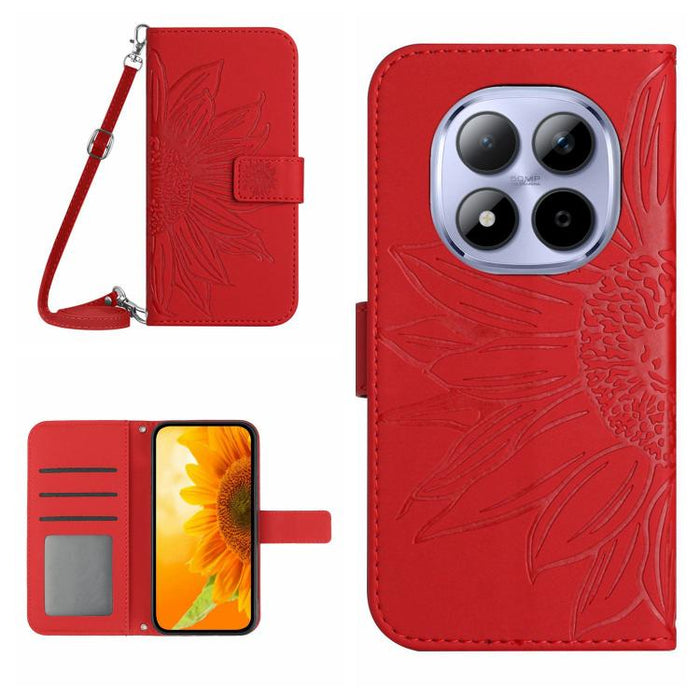Funda de cuero con tapa para teléfono con diseño de girasol en relieve y cordón, For Redmi A7 Pro 171mm / Poco C85x 5G, For Redmi Note 15 Pro+ 5G Global 163.3mm, For Redmi Note 15 5G Global 164mm, For Redmi Note 15 Pro 4G Global 163.2mm                ...