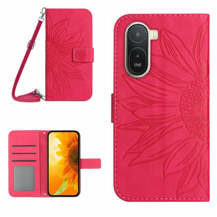 Funda de cuero con tapa para teléfono con diseño de girasol en relieve y cordón, For Redmi A7 Pro 171mm / Poco C85x 5G, For Redmi Note 15 Pro+ 5G Global 163.3mm, For Redmi Note 15 5G Global 164mm, For Redmi Note 15 Pro 4G Global 163.2mm                ...