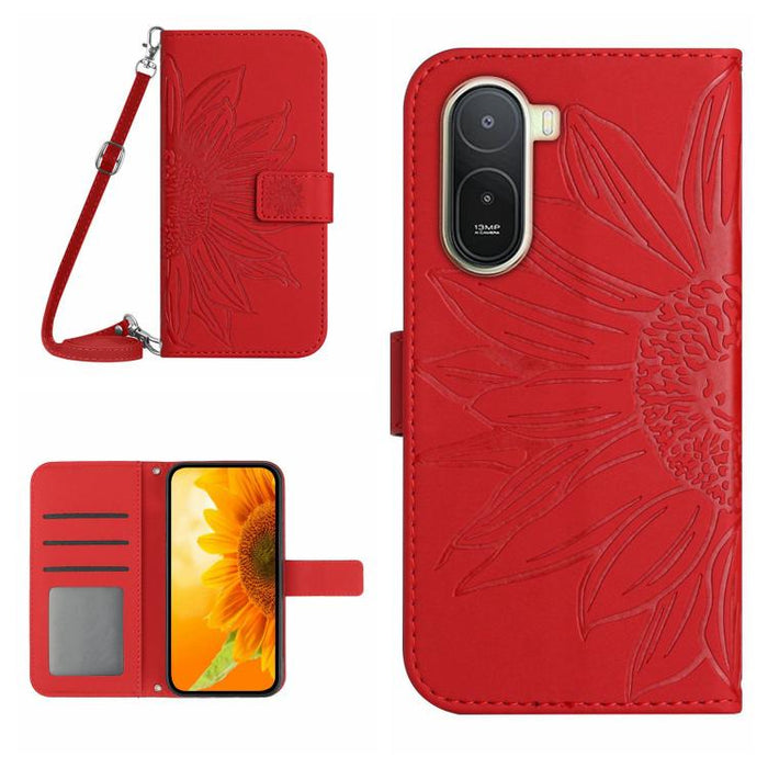 Funda de cuero con tapa para teléfono con diseño de girasol en relieve y cordón, For Redmi A7 Pro 171mm / Poco C85x 5G, For Redmi Note 15 Pro+ 5G Global 163.3mm, For Redmi Note 15 5G Global 164mm, For Redmi Note 15 Pro 4G Global 163.2mm                ...