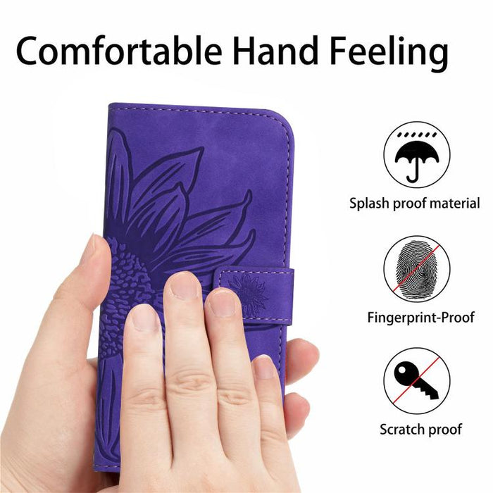 Funda de cuero con tapa para teléfono con diseño de girasol en relieve y cordón, For Redmi A7 Pro 171mm / Poco C85x 5G, For Redmi Note 15 Pro+ 5G Global 163.3mm, For Redmi Note 15 5G Global 164mm, For Redmi Note 15 Pro 4G Global 163.2mm                ...