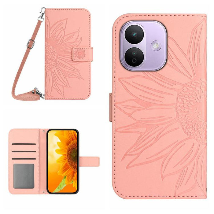 Funda de cuero con tapa para teléfono con diseño de girasol en relieve y cordón, For Redmi A7 Pro 171mm / Poco C85x 5G, For Redmi Note 15 Pro+ 5G Global 163.3mm, For Redmi Note 15 5G Global 164mm, For Redmi Note 15 Pro 4G Global 163.2mm                ...