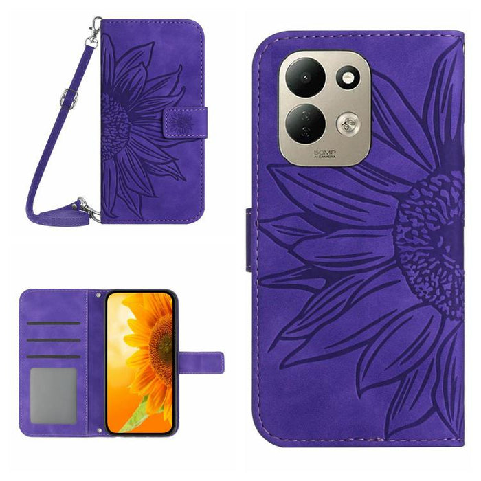 Funda de cuero con tapa para teléfono con diseño de girasol en relieve y cordón, For Redmi A7 Pro 171mm / Poco C85x 5G, For Redmi Note 15 Pro+ 5G Global 163.3mm, For Redmi Note 15 5G Global 164mm, For Redmi Note 15 Pro 4G Global 163.2mm                ...