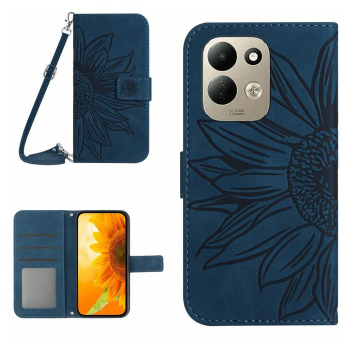Funda de cuero con tapa para teléfono con diseño de girasol en relieve y cordón, For Redmi A7 Pro 171mm / Poco C85x 5G, For Redmi Note 15 Pro+ 5G Global 163.3mm, For Redmi Note 15 5G Global 164mm, For Redmi Note 15 Pro 4G Global 163.2mm                ...