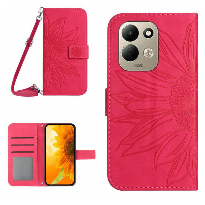 Funda de cuero con tapa para teléfono con diseño de girasol en relieve y cordón, For Redmi A7 Pro 171mm / Poco C85x 5G, For Redmi Note 15 Pro+ 5G Global 163.3mm, For Redmi Note 15 5G Global 164mm, For Redmi Note 15 Pro 4G Global 163.2mm                ...