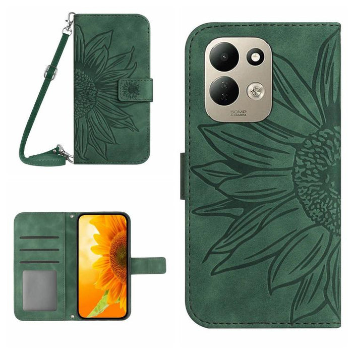 Funda de cuero con tapa para teléfono con diseño de girasol en relieve y cordón, For Redmi A7 Pro 171mm / Poco C85x 5G, For Redmi Note 15 Pro+ 5G Global 163.3mm, For Redmi Note 15 5G Global 164mm, For Redmi Note 15 Pro 4G Global 163.2mm                ...