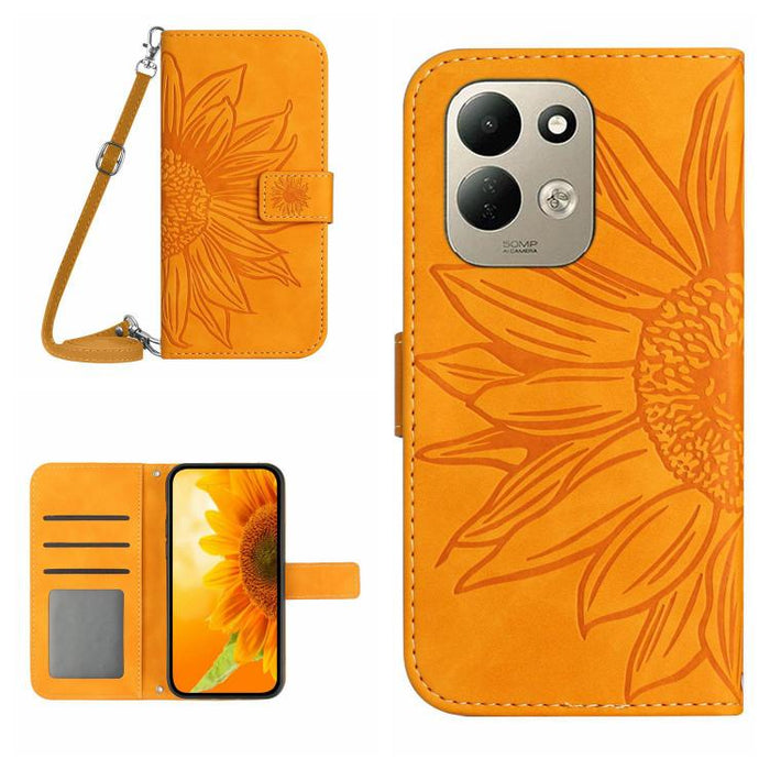 Funda de cuero con tapa para teléfono con diseño de girasol en relieve y cordón, For Redmi A7 Pro 171mm / Poco C85x 5G, For Redmi Note 15 Pro+ 5G Global 163.3mm, For Redmi Note 15 5G Global 164mm, For Redmi Note 15 Pro 4G Global 163.2mm                ...