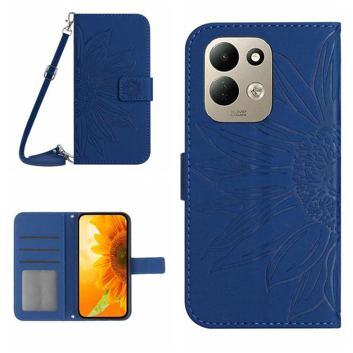 Funda de cuero con tapa para teléfono con diseño de girasol en relieve y cordón, For Redmi A7 Pro 171mm / Poco C85x 5G, For Redmi Note 15 Pro+ 5G Global 163.3mm, For Redmi Note 15 5G Global 164mm, For Redmi Note 15 Pro 4G Global 163.2mm                ...