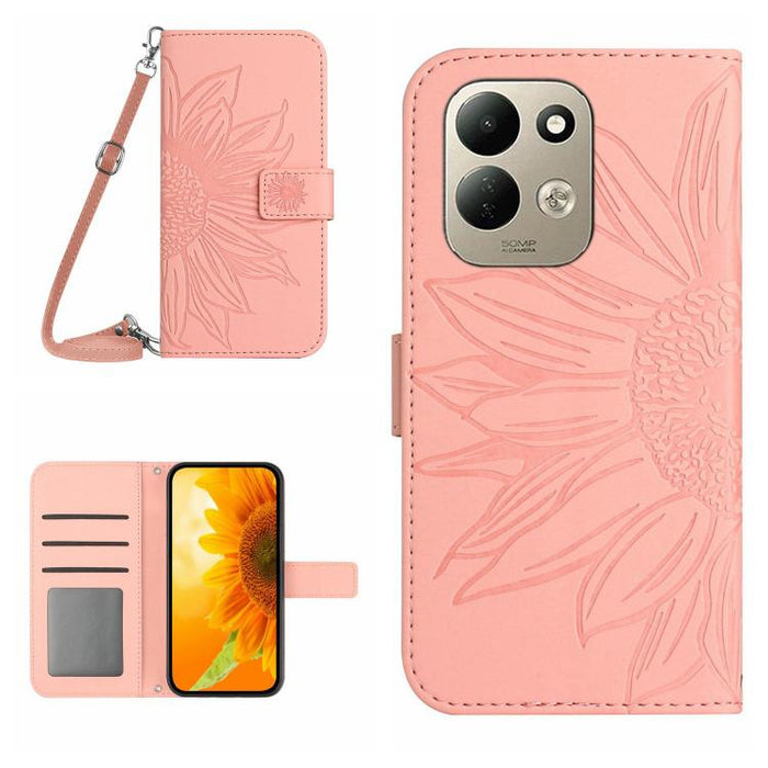 Funda de cuero con tapa para teléfono con diseño de girasol en relieve y cordón, For Redmi A7 Pro 171mm / Poco C85x 5G, For Redmi Note 15 Pro+ 5G Global 163.3mm, For Redmi Note 15 5G Global 164mm, For Redmi Note 15 Pro 4G Global 163.2mm                ...