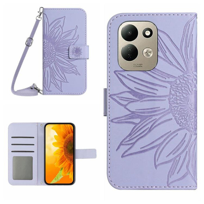 Funda de cuero con tapa para teléfono con diseño de girasol en relieve y cordón, For Redmi A7 Pro 171mm / Poco C85x 5G, For Redmi Note 15 Pro+ 5G Global 163.3mm, For Redmi Note 15 5G Global 164mm, For Redmi Note 15 Pro 4G Global 163.2mm                ...